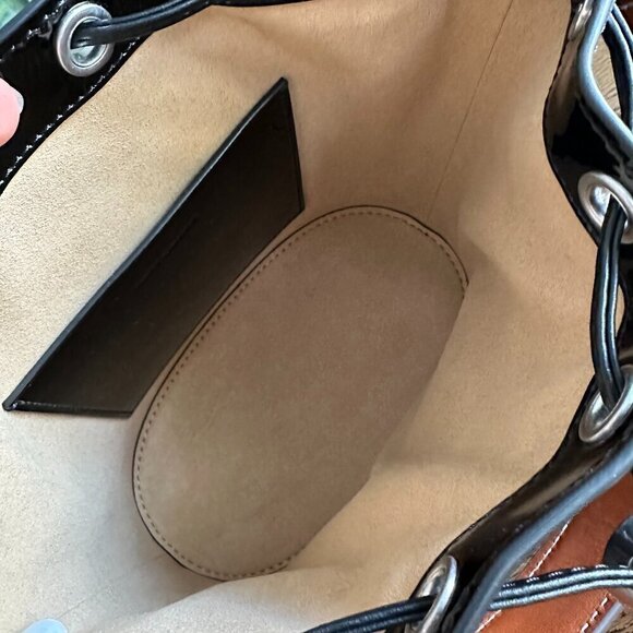 NWT! New! Tory Burch T Monogram Embroidered Patent Bucket Bag -BLACK Large - Picture 11 of 14